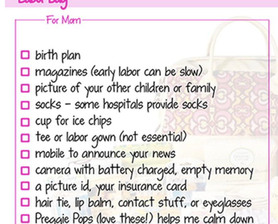 labor bag checklist